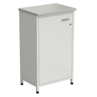 Шкаф-тумба белая 610х450х1060 мм, белый металл, раб. поверхность - ЛАМИНАТ СЕРЫЙ