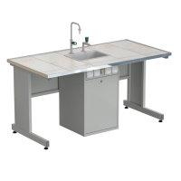 Стол ученический с сервисной стойкой, с электрикой, с подводом воды 1515х750х760 мм, раб. поверхность - КЕРАМИКА