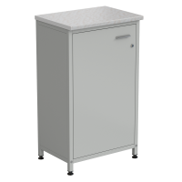 Шкаф-тумба серая 610х450х1060 мм, серый металл, раб. поверхность - ЛАМИНАТ БЕЛЫЙ