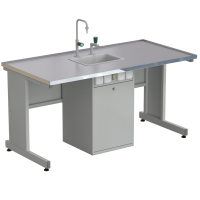 Стол ученический с сервисной стойкой, с электрикой, с подводом воды 1500х750х760 мм, раб. поверхность - МОНОЛИТНЫЙ КЕРАМОГРАНИТ