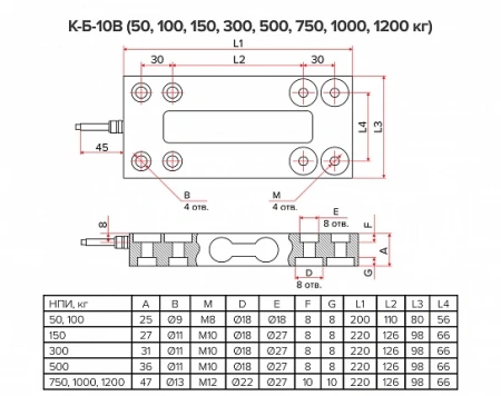 Тензодатчик Уралвес К-Б-10В-300кг